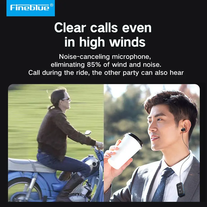 2023 Fineblue F580 비즈니스 이어폰, 칼라 클립 무선 이어버드, 블루투스 5.3 알림, 진동 헤드폰, 소음 제거