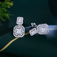 CWWZircons No Ear Hole Design Square Drop Dangle CZ Women Party Wedding Engagement Clip on Earrings Without Piercing CZ903 1