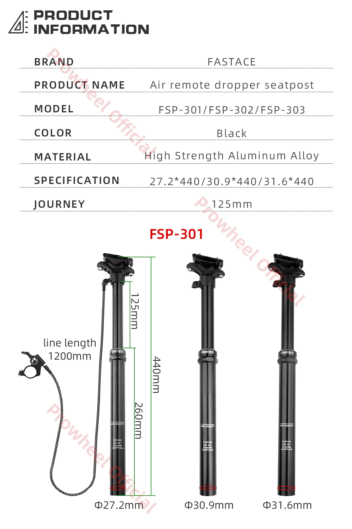 Description Picture 6 of itemFastace Bicycle Seatpost FSP 301 302 303 27.2 30.9 31.6 33.9mm MTB Dropper 440mm External Internal Cable Bike Seat Tube Seat
