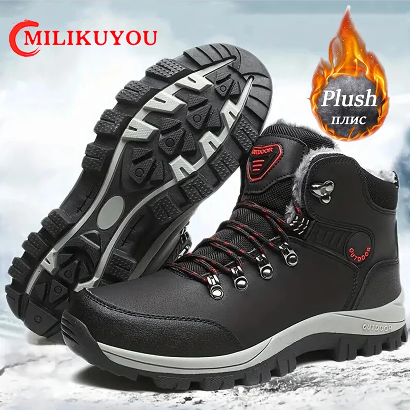 Winter snow boots Outdoor Non-slip Man Snow Boots Thickened Warm Men Casual Shoes Winter Hiking Shoes Plus Velvet Large Size Waterproof Boots