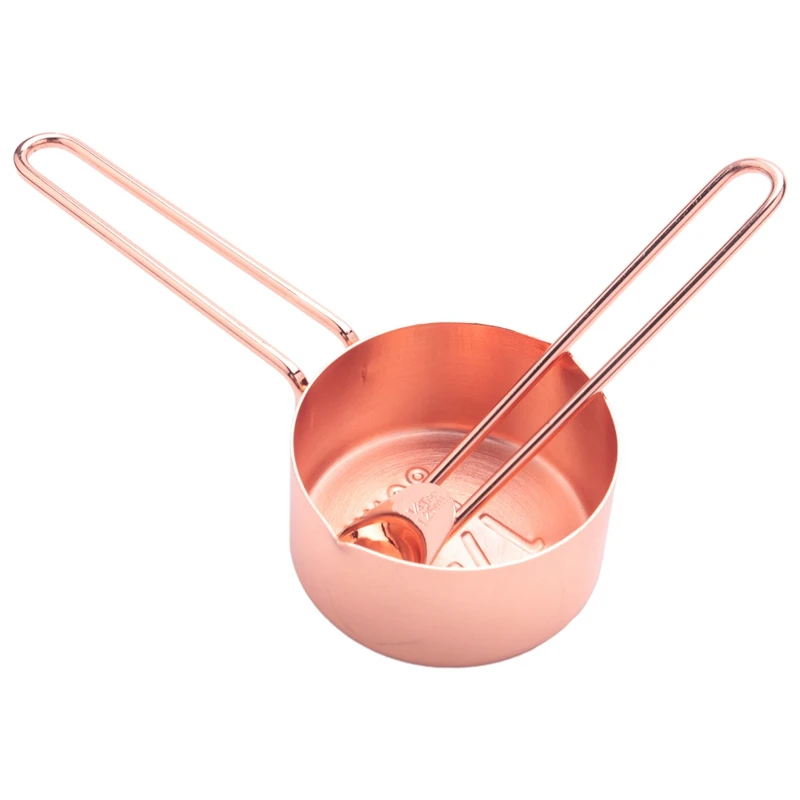 로즈 골드 스테인레스 스틸 측정 컵 및 스푼, 각인 측정, 붓는 주둥이 및 거울 광택, 16X