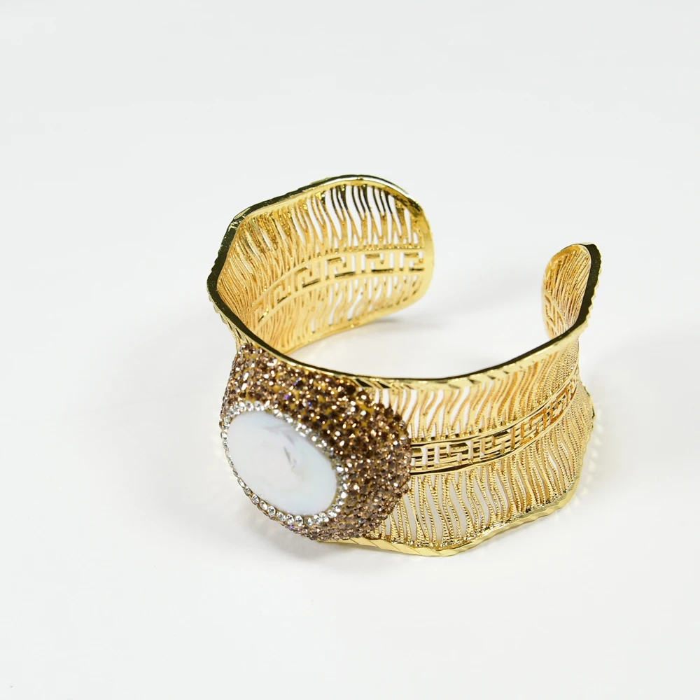 Traditional Gold-Plated Wire Drawing Point Diamond Pearl Bracelet