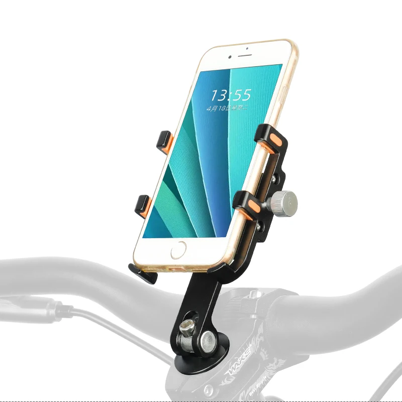 Soporte de teléfono para vástago de bicicleta, aleación de aluminio, horquilla para teléfono inteligente mecanizada por CNC, soporte para auriculares, rotación de 360 grados