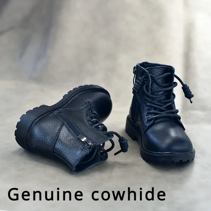 Kids Genuine Leather Ankle Boots Autumn Winter Baby Boys Girls Cowhide Children Riding Boot Outdoor Side Zipper Shoes Plush children shoes fashion kids boots 2022 autumn winter soft leather riding boots warm fur boys ankle boots baby girls casual shoes