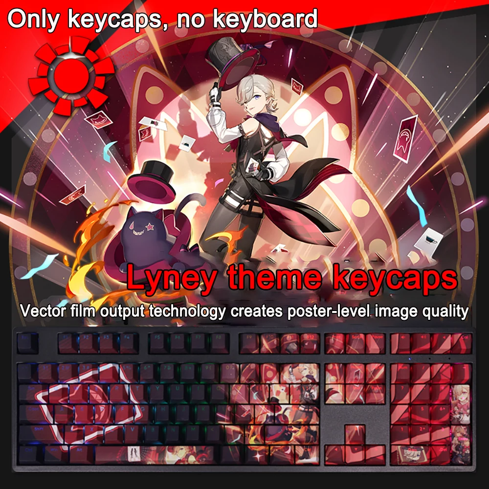 

108 Keys/set Genshin Impact Lyney Keycaps PBT Dye Subbed Backlit Keycaps Anime Gaming Key Caps For ANSI 61 87 104 108 Layout