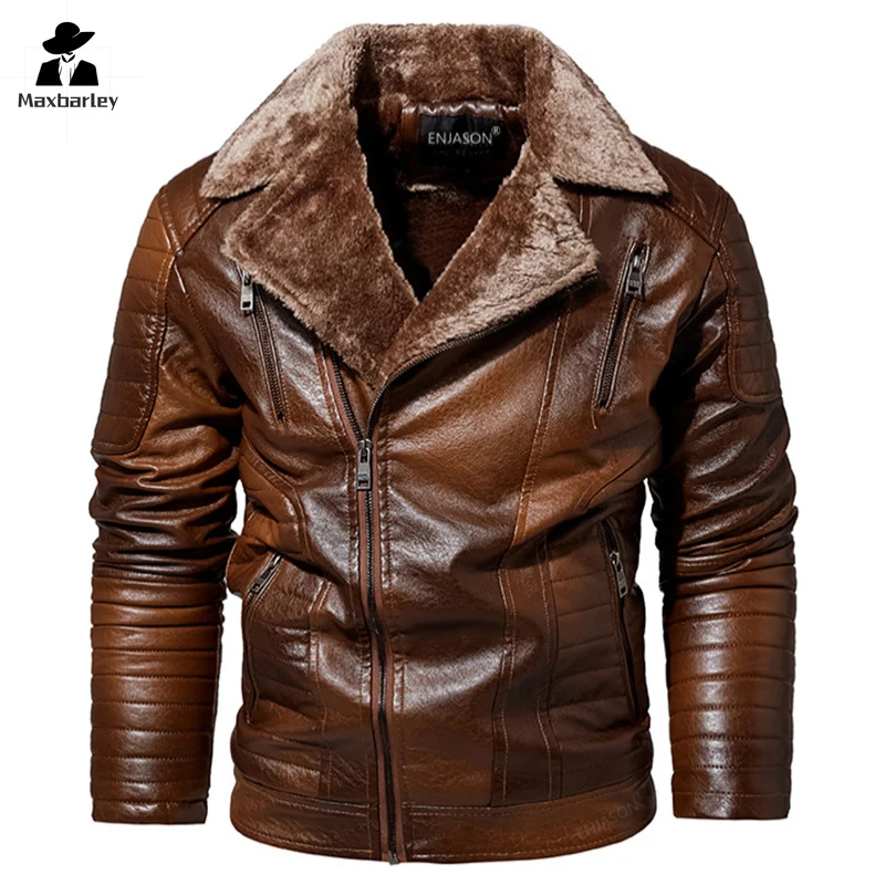 Men Fashion Leather Jacket Men Autumn Motorcycle Slim Fleece Jacket Coat Men Winter Outdoor Casual Motor Biker PU Leather Jacket