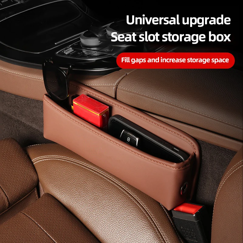

PU Leather Car Auto Console Side Car Seat Crevice Storage Box Slit Gap Filler with Bottle Holder