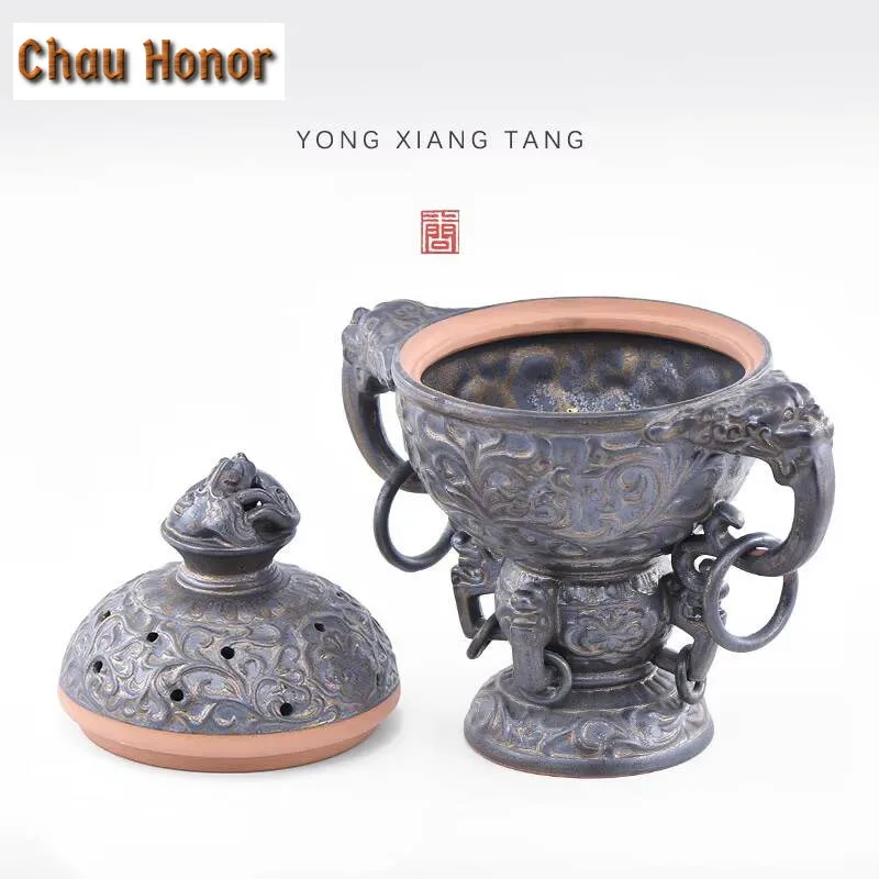 Antique Iron Rust Glaze Ceramic Celestial Sphere Incense Holder Aesthetic Stand for Incense Scented Aromatic Candles Tea Craft