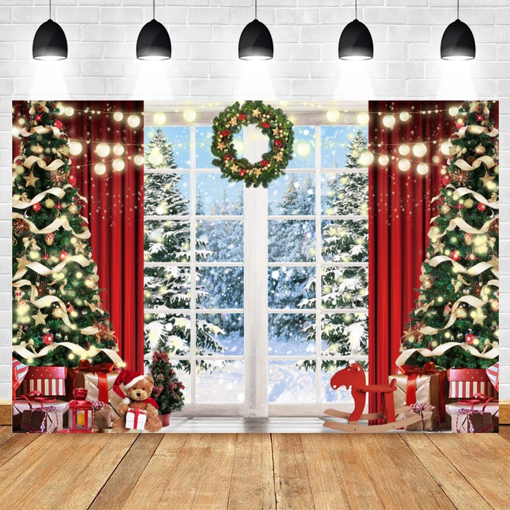 YongFoto Sfondo Fotografico Natale 1,5x1m – Fondale In Vinile Con Pino, Neve E Albero – Per Foto Festa E Video Youtube