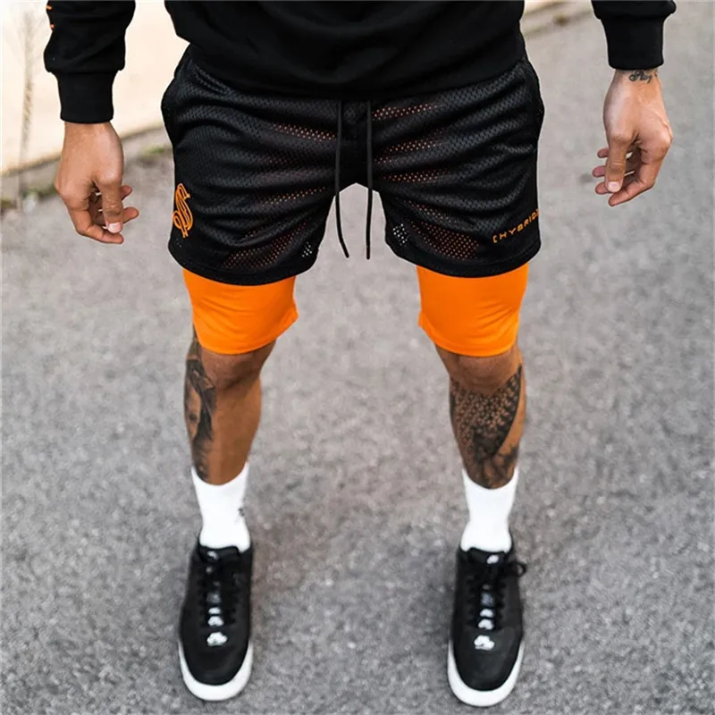Men's Double layer Jogger Shorts 2 in 1 Short Pants Gyms Fitness Built-in pocket Bermuda Quick Dry Beach Shorts Male Sweatpants 4