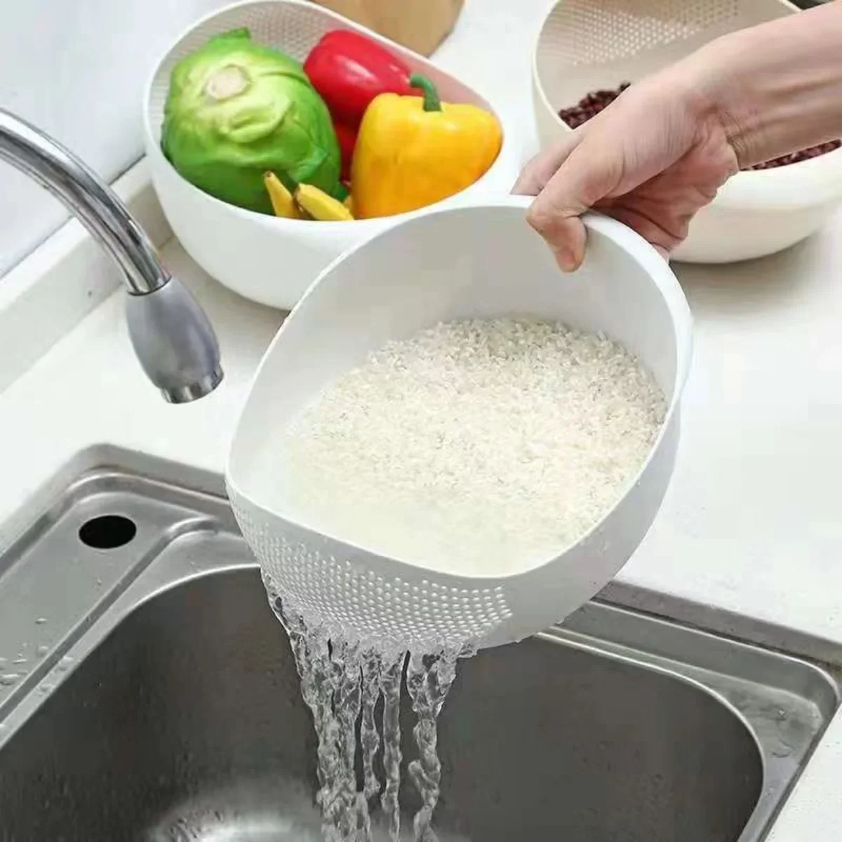 

Фруктовый рис с корзиной, ручка для овощей, кухонная плитка, слив для макаронных изделий
