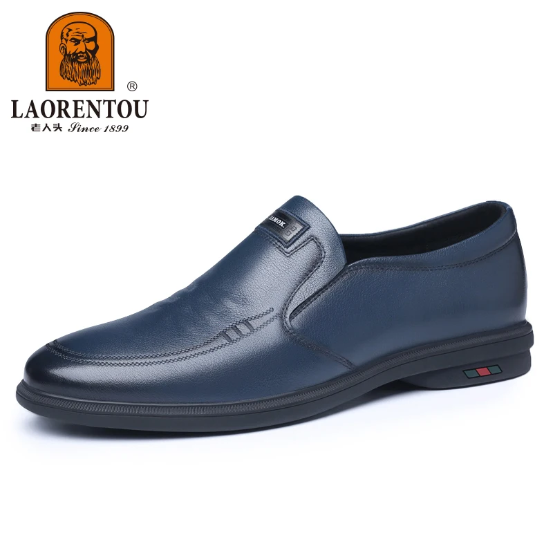 LAORENTOU genuine leather casual leather shoes for men's cowhide breathable soft soles, youth trend leather shoes white/blue 4
