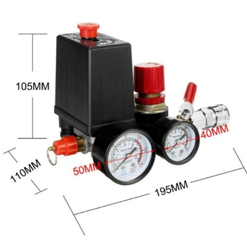 

120PSI Air Compressor Pressure Switch Control Valve Manifold Regulator Gauges