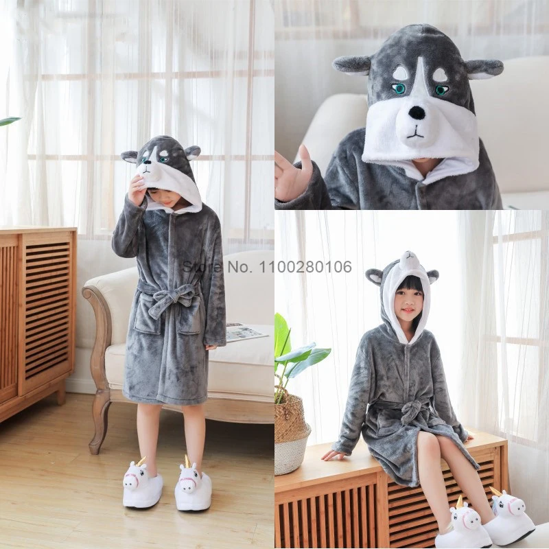 Winter Unicorn Bath Robe For Girls Pajamas Animal Hooded Robes Children Dressing Gown Boys Sleepwear Kids Bathrobe