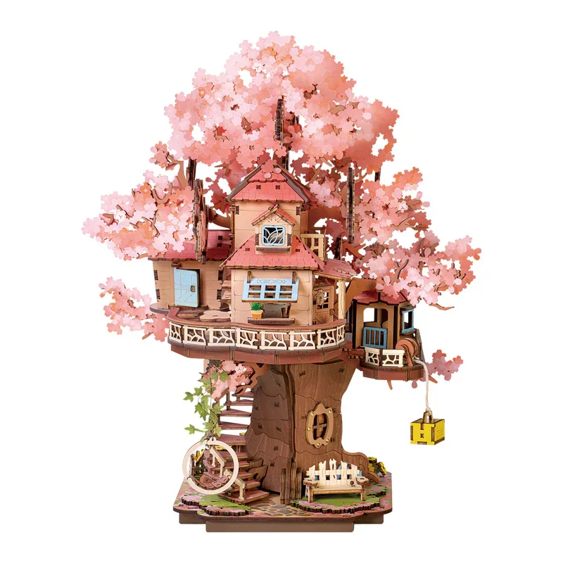 Robotime Rolife Sakura Tree House Model Kits 3D Wooden Puzzles Home Decor Gift Women Girls Boys for Adults 1