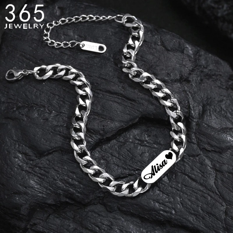 Customized Words Square Nameplate Chain Bracelets for Men Engrave Name