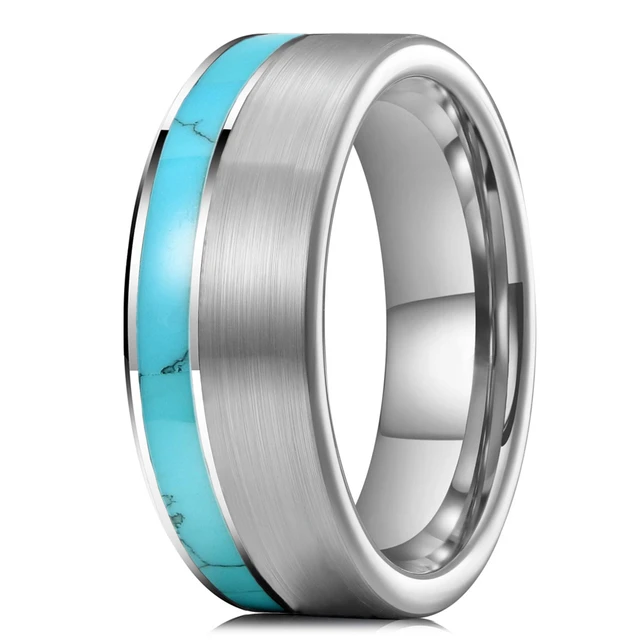 التيتانيوم خاتم الزواج مع الأزرق الزركون حجر للرجال ، نحى مركز ، الفولاذ  المقاوم للصدأ خواتم ، الزفاف الفرقة ، مجوهرات مقلدة ، 8 مللي متر -  AliExpress
