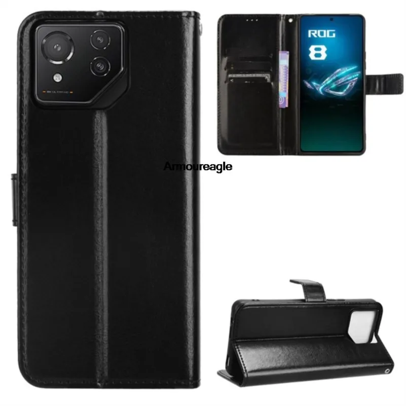 Black Guard On Per Asus Rog Phone 8 Pro Case Flip Luxury Wallet Pu Leather Phone Bags Per Asus Rog Phone 8 Case Cover Shell