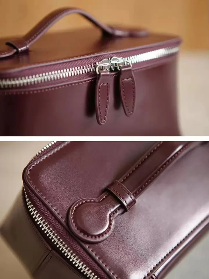 Tragbare Kosmetiktasche aus echtem Leder, große Kapazität, Organizer für Schmuck, Hautpflege, kleine Reise-Aufbewahrungstasche, Make-up-Tasche – Detail 6