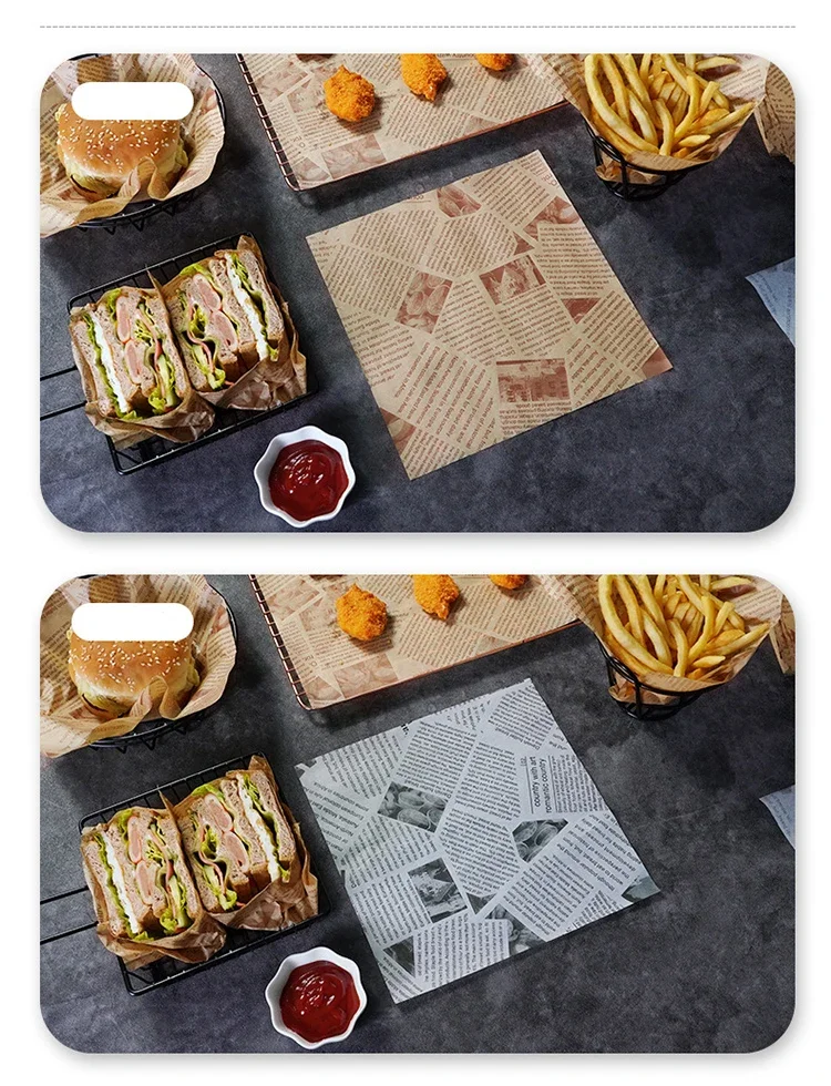 50PCS Greaseproof Wax Food Wrapping Paper 20x30cm for Burgers, Sandwiches, French Fries... - SKU GWFW1509 - UGI Packaging