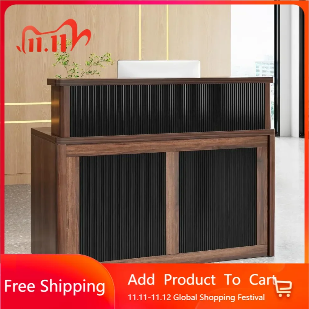 Reception Desk with Counter, 47 Inch Small Reception Room Table Office Front Desk, Retail Checkout Counter for Lobby, Salon