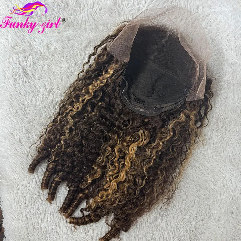 Highlight Burmese Curly Lace Frontal Human Hair Wig 4/27 Brazilian Pixie Curls Human Hair Wigs For Women 200% density Hair Wig 4