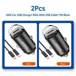 Toocki 45W Pull Ring QC4.0 PPS Fast Charging Type C Car Charger for 2Pcs with cable