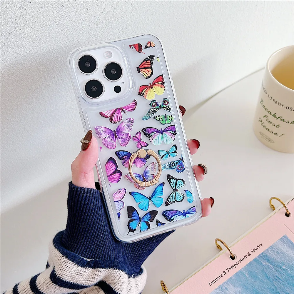 Gradient Butterfly Stand Case für iPhone 15 15Pro 14 12 11 13 Pro Max 14Pro 15Plus Halterung klar stoßfest weich_voghion.com