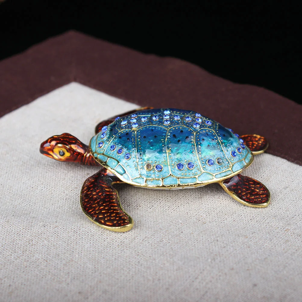 Container Dresser Decor Turtle Jewelry Trinket Holder Alloy Rhinestone Ring Case
