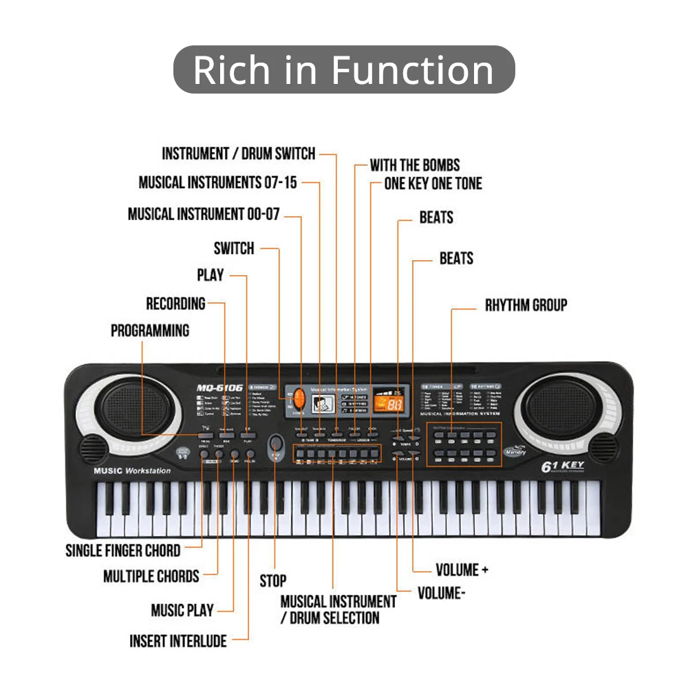 61Keys Electric Piano Digital Music Electronic Keyboard Kid Multifunctional Piano Student Microphone Function Musical Instrument