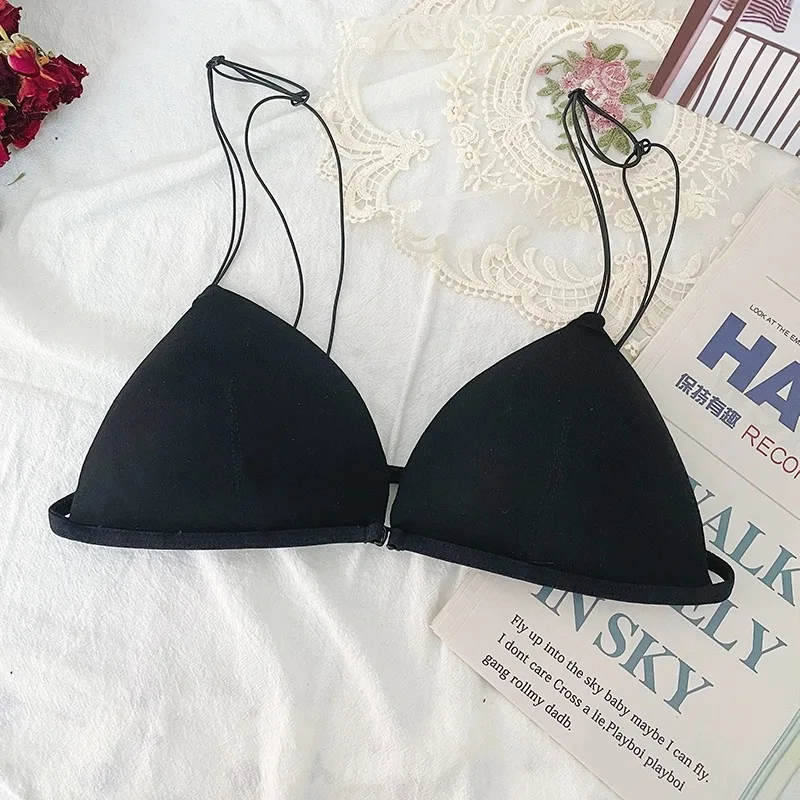 Deep V Triangle Cup Bra with Front Buckle Women Sexy Wireless Lingerie Push Up Underwear Stretch Paddings Backless Bralette