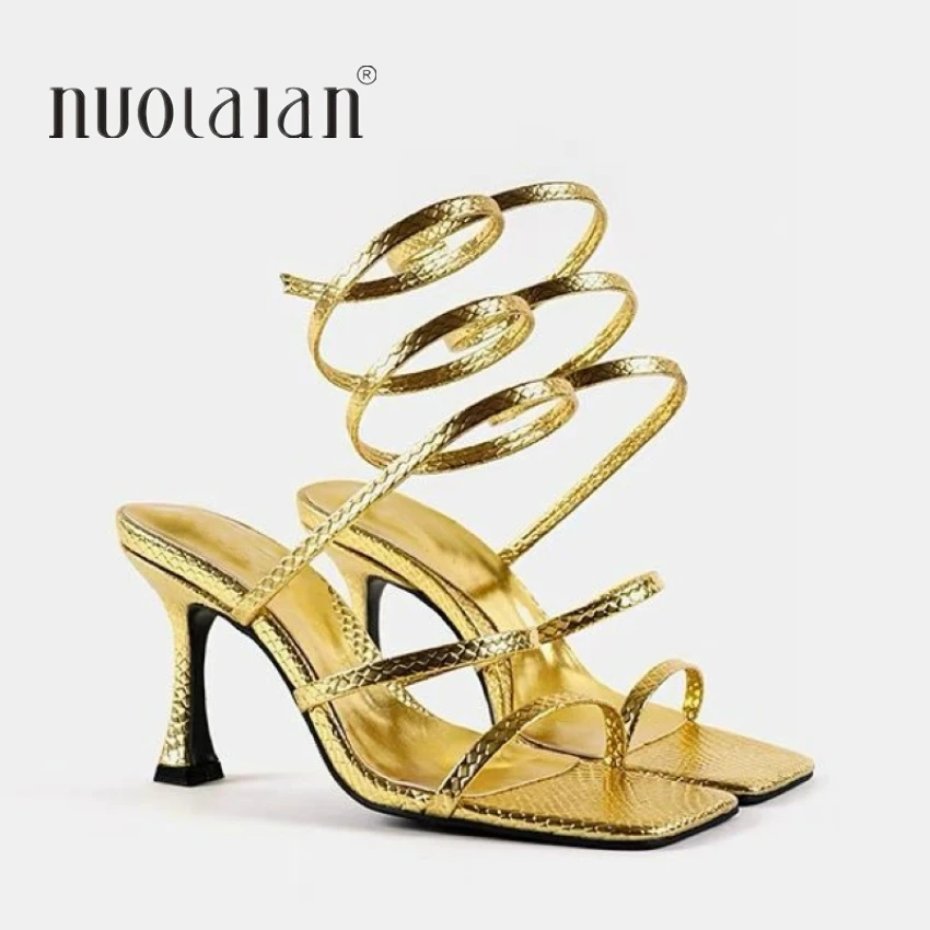 Fashion Gold Women High Heels Sandals Thin Low Heel Narrow Band Rome Sandal Summer Gladiator Casual Sandal Shoes platform high heels sandals women high heels