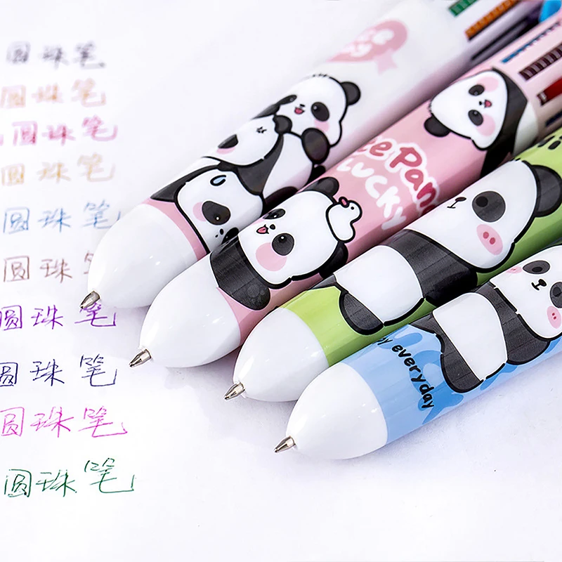 Cartoon Panda Ten Color Ballpoint Pen Student Girl Heart Pressing Pen 10 Color Pen