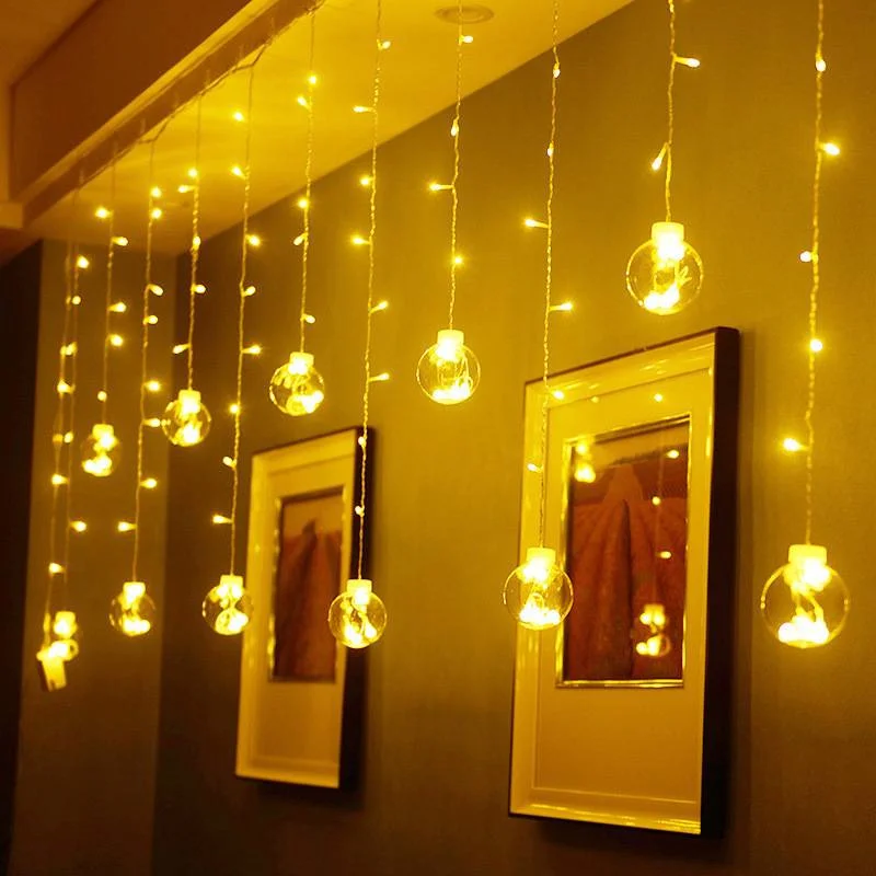 

8 Modes LED Wishing Ball Curtain Lights EU Plug Christmas Fairy String Lights Garland for Bedroom Wedding Party New Year Decor