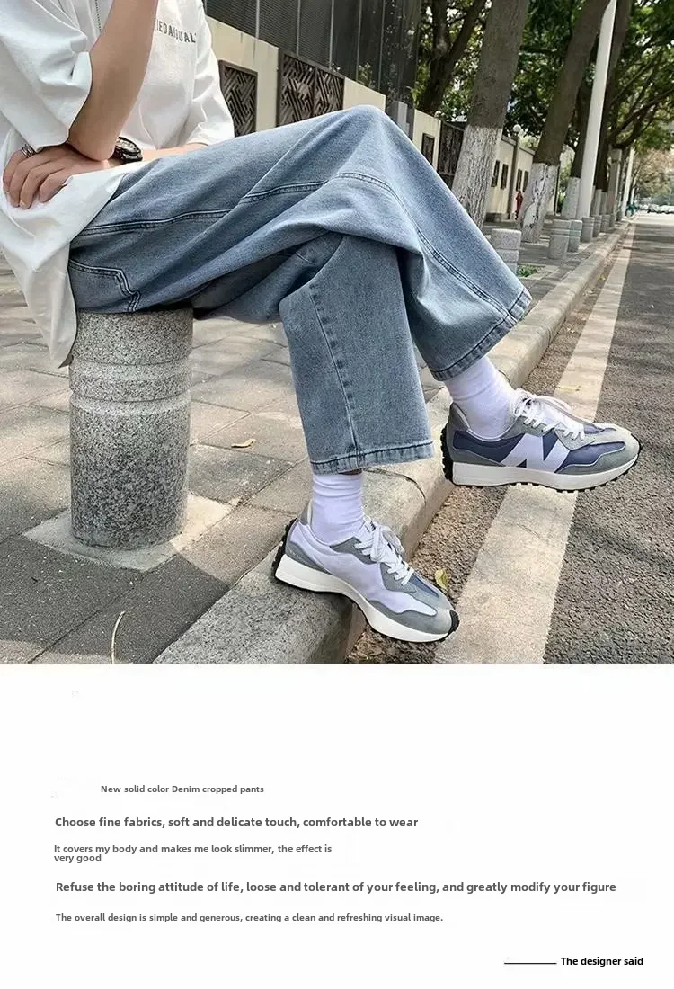 Description Picture 2 of itemVintage Lightweight Elastic Waist Jeans For Men Casual Loose Fit Straight Leg Cropped Pants Summer Season Thin Style