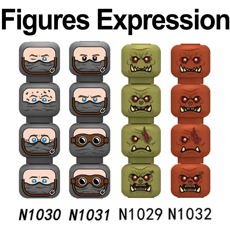 MOC Accessories Head Building Blocks Female Male Figures Parts Creative Face Laugh Cry Angry Cute Expression Mini Bricks Toys 3