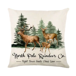 Festive Linen Christmas Pillow Cover - 45x45cm Throw Pillowcase (3)