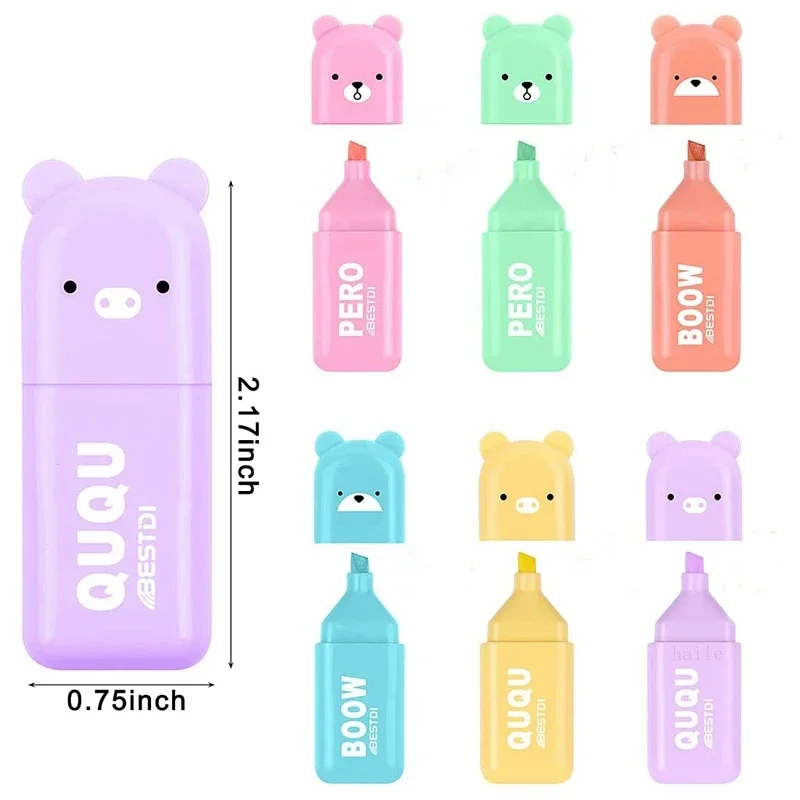 Cute Cartoon Mini Highlighter Pens Kawaii Pastel Colors Manga Markers Scrapbooking Diary Highlighter Stationery 6pcs/Set Highlighter Marker Highlighter Pen Marker Pen