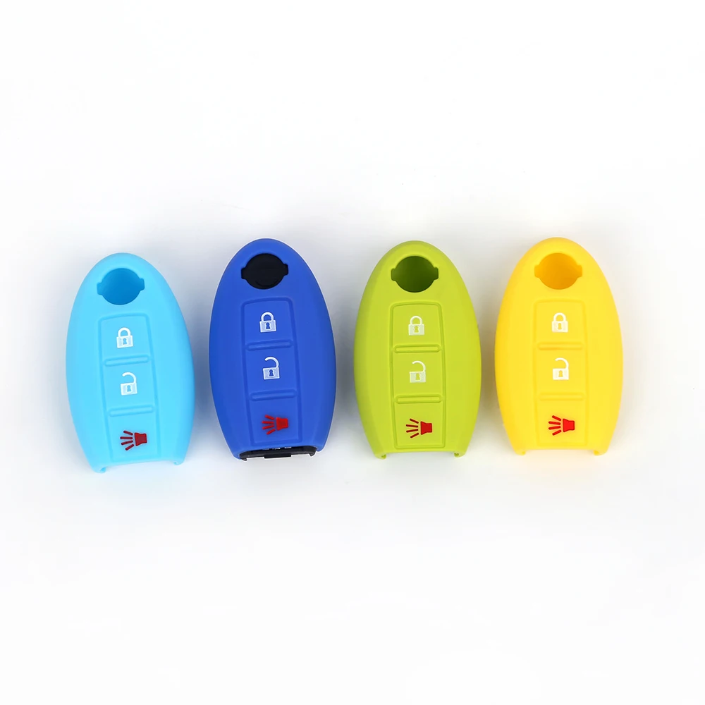 Silicone Remote Key Case Cover for Nissan X-Trail 370Z Cube Micra Qashqai Juke Leaf Tiida Cube Quest Versa 3 Buttons Auto Parts key case cover car key shell