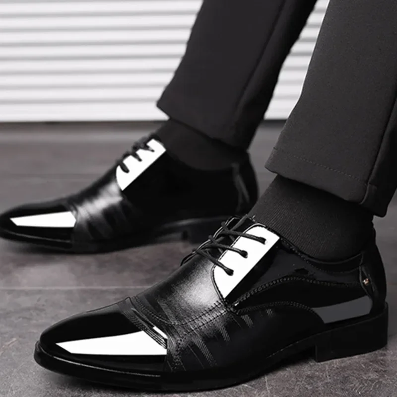 Men Shoes Formal Dress Shoe Black PU Leather Shoes Men Lace Up Point Toe Business Casual for Wedding Party Office