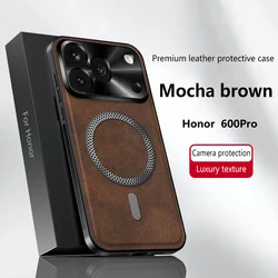 Luxury Leather Texture Magnetic Wireless Charging Shockproof Phone Case for Honor 600 Pro (Brown)