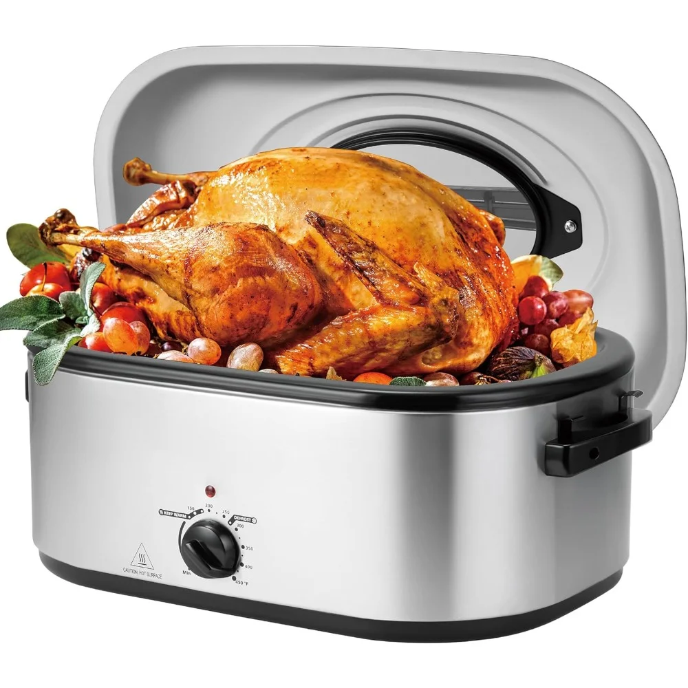 Slow Cooker 28 Quart Visible Self-Basting Lid Defrost Warm Function Removable Pan Rack