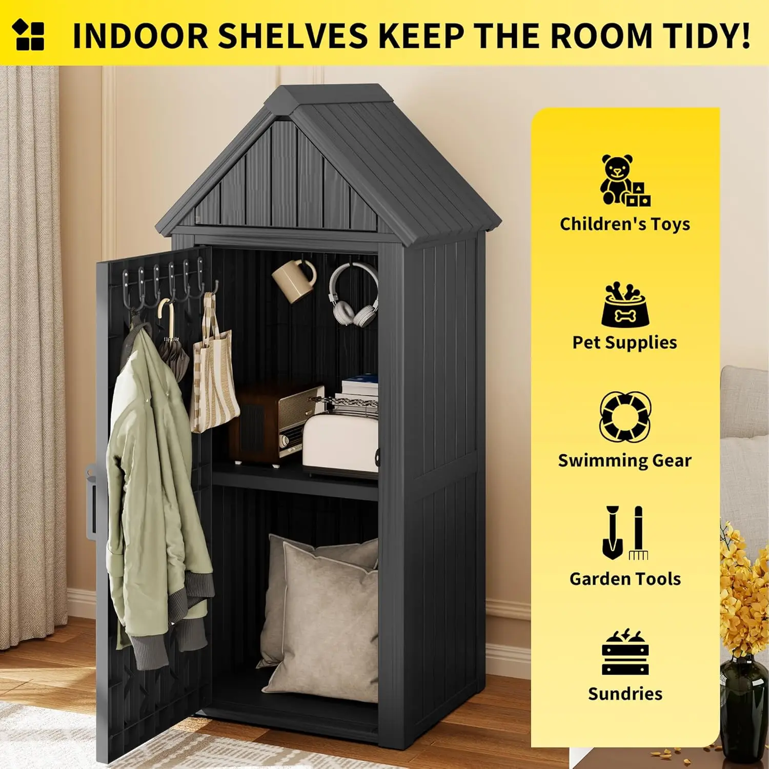 Outdoor Resin Storage Shed, Upgrade Durable Storage Cabinet with Removable Shelves and Lock Ring