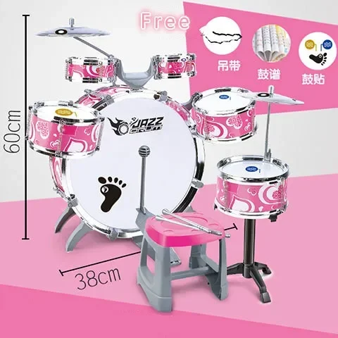 Fashion Large Children Music Jazz Drums Set ( 6 drums + 2 cymbals ) Thickened Eardrum Drum Score Seat Children percussion toys 6