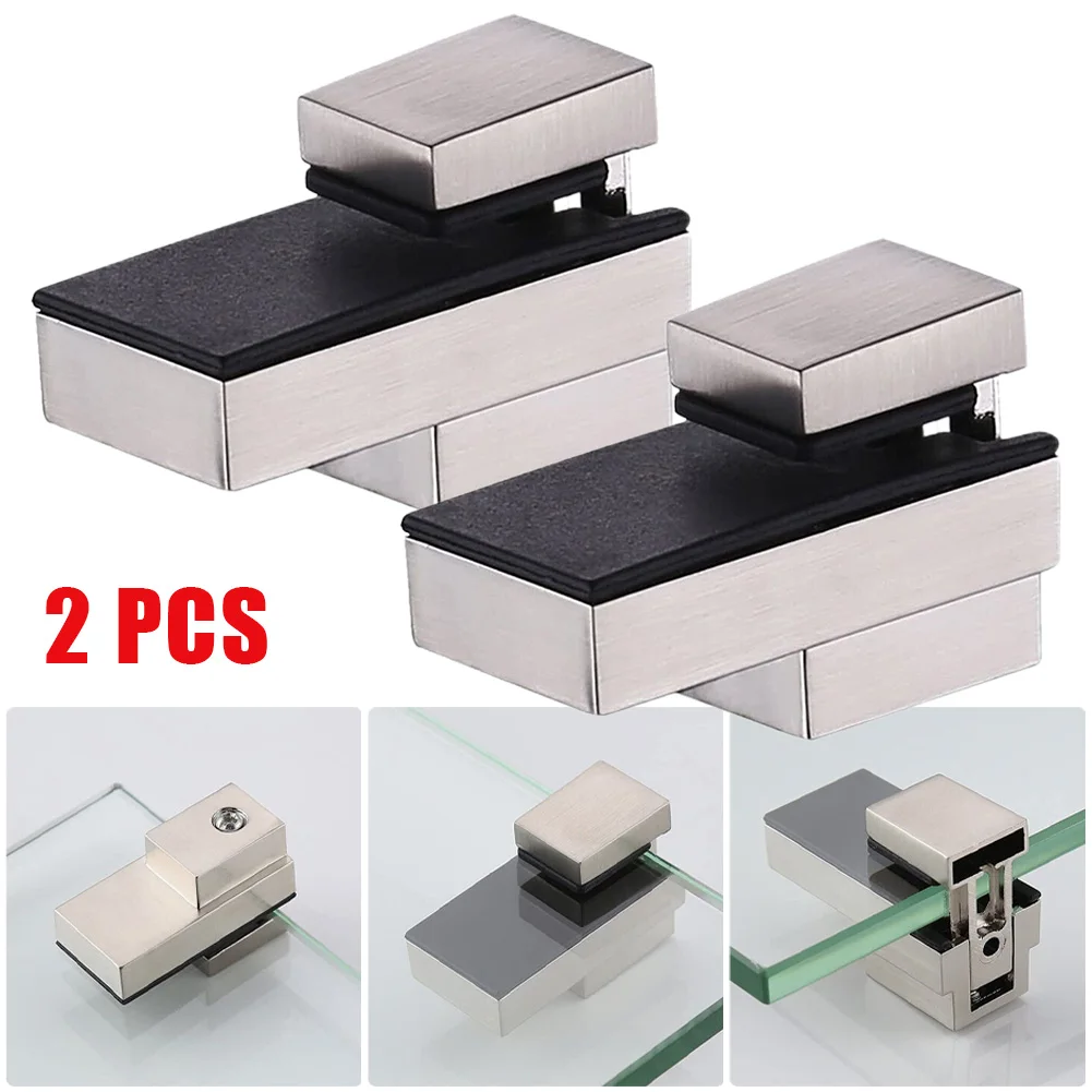 2 Pcs Zinc Alloy Glass Shelf Brackets Brushed Nickel Wall Mount Adjustable Wood Clamp 3-16mm Home Furniture Parts