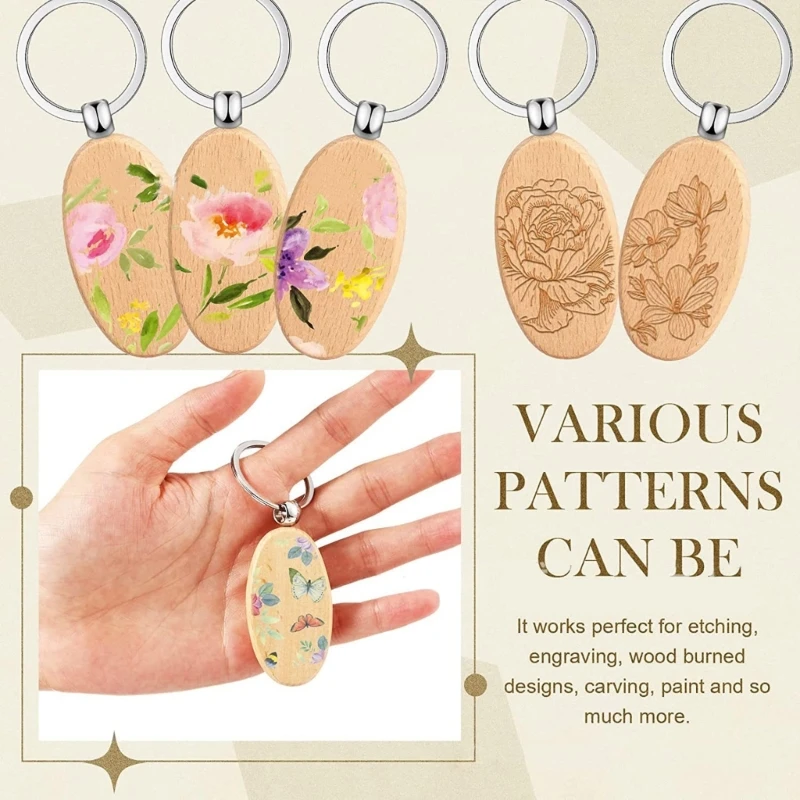 Fast Reach 50Pcs/pack DIY Blank Wooden Keychain Rectangle/Oval-Round Carved Key Tags