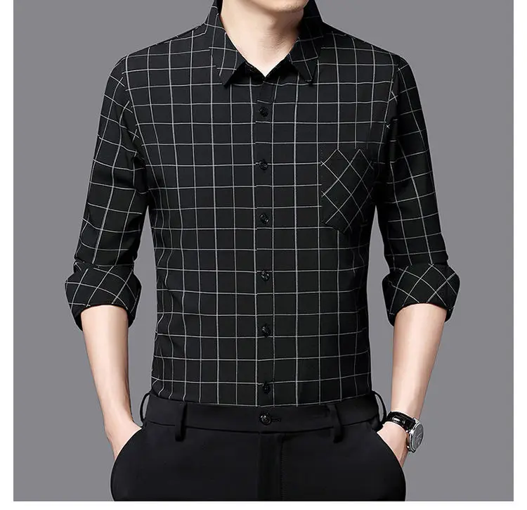 

Men Shirts Oversized Plaid Middle-aged and Elderly Long Sleeve Tops Korean Harajuku Business Clothing Casual Loose Shirt H59