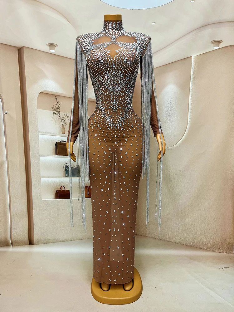 

Luxury Fringe High End Evening Party dresses drag costume sexy festival show costumes evening dress Birthday Special Ocassion