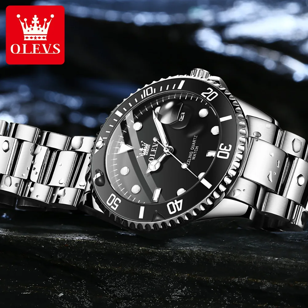 OLEVS Top Original Quartz Watch for Men Diving Series Stainles Steel Waterproof Man Watch Fashion Luxury Brand Men's Wristwatch 5