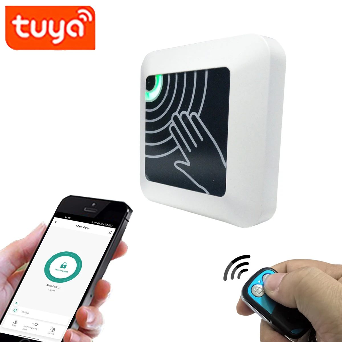 WiFi Tuya 표면 설치 비접촉식 시간 지연 적외선 노터치 종료 버튼 IR 도어 잠금 해제 스위치(리모컨 포함)